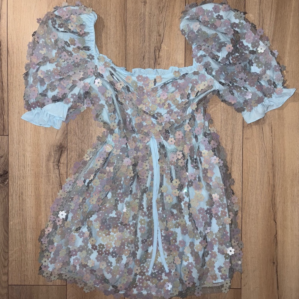 Buddy Love Iridescent Flower Puff Sleeve Dress NWT